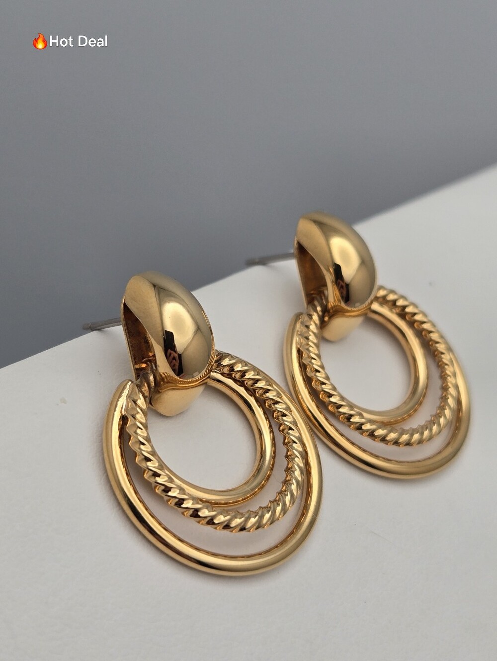 Door Knocker Post Earrings Rope Twist 1 1/8" NWT Vintage Style Gold Tone - Picture 3 of 10